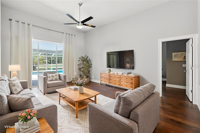 954 Cobblestone Ln, Tarpon Springs, FL 34688 - living room featuring wood-type flooring, ceiling fan, and baseboards