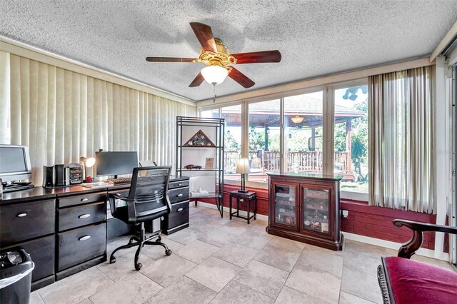 10035 Cherry Creek Ln, Port Richey, FL 34668 - home office featuring a textured ceiling and ceiling fan