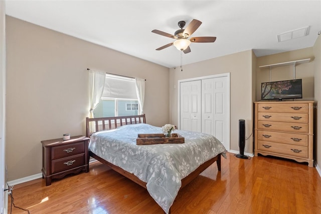 16340 Marquis Rd, Brooksville, FL 34614 - bedroom featuring a closet, visible vents, light wood-style flooring, and baseboards