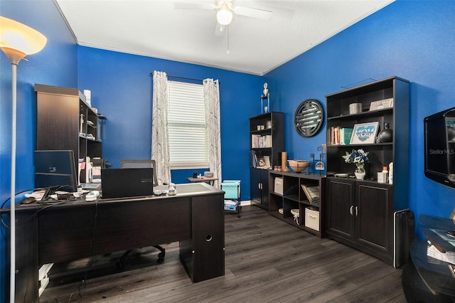 7494 Pool Compass Loop, Wesley Chapel, FL 33545 - home office with dark wood-style flooring and a ceiling fan