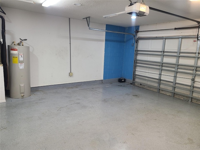 garage with electric water heater and a garage door opener