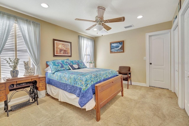 1108 W Charter St, Tampa, FL 33602 - bedroom featuring light colored carpet, recessed lighting, baseboards, and ceiling fan