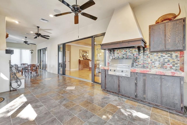 1108 W Charter St, Tampa, FL 33602 - kitchen featuring custom exhaust hood, ceiling fan, a sink, tasteful backsplash, and recessed lighting