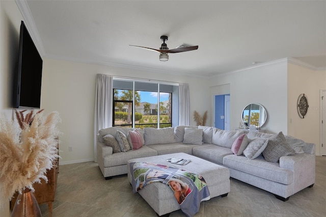 17541 Timberline Pkwy, Punta Gorda, FL 33982 - living area with baseboards, crown molding, and ceiling fan