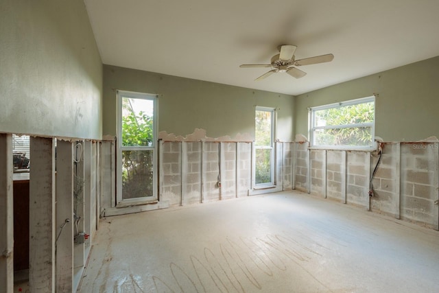 spare room with a wealth of natural light and ceiling fan