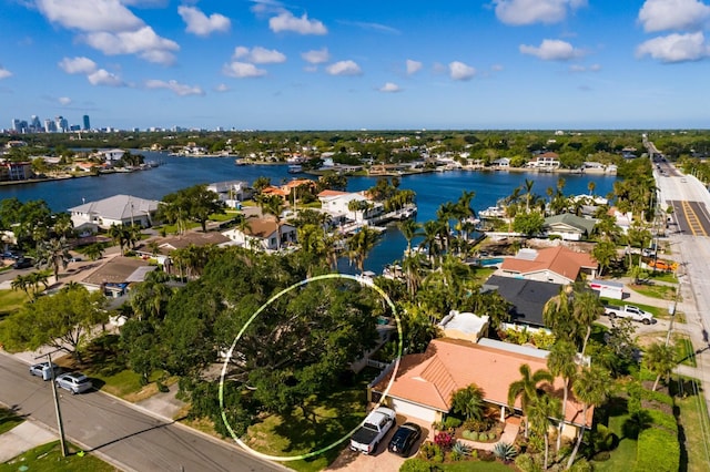 bird's eye view featuring a water view