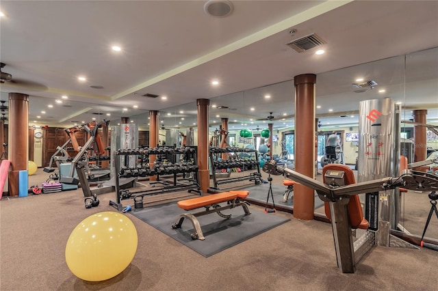 100 4th Ave S Unit 220, Saint Petersburg, FL 33701 - gym with decorative columns, carpet floors, and recessed lighting