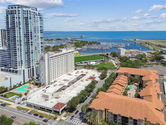 100 4th Ave S Unit 220, Saint Petersburg, FL 33701 - drone / aerial view of a pool area and a nearby body of water