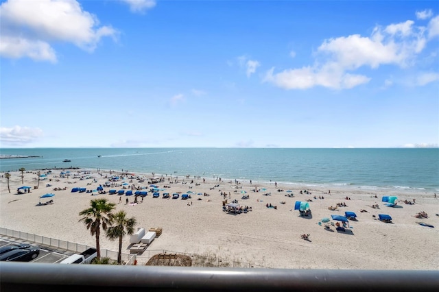 view of water feature with a beach view