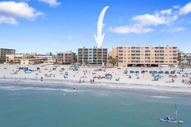 property view of water featuring a view of city and a view of the beach