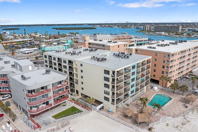 drone / aerial view with a water view and a view of city