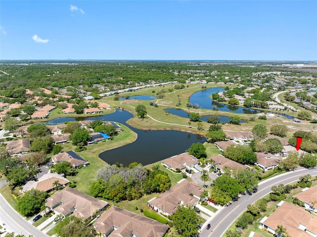 aerial view featuring a residential view and a water view