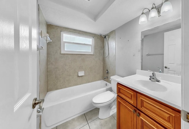 full bathroom featuring vanity, tile patterned floors, toilet, and shower / bath combination