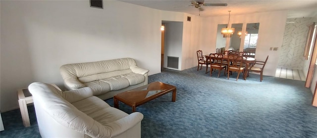 2402 Ecuadorian Way Unit 20, Clearwater, FL 33763 - living area featuring a chandelier, carpet flooring, and ceiling fan
