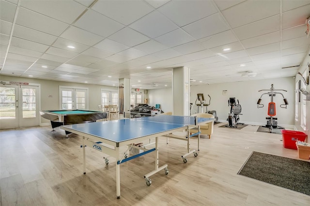 2700 Bayshore Blvd Unit 588, Dunedin, FL 34698 - recreation room with french doors, wood finished floors, a paneled ceiling, and billiards