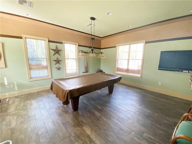 11822 Crawford Parrish Ln, Parrish, FL 34219 - playroom with dark wood finished floors, baseboards, plenty of natural light, pool table, and recessed lighting