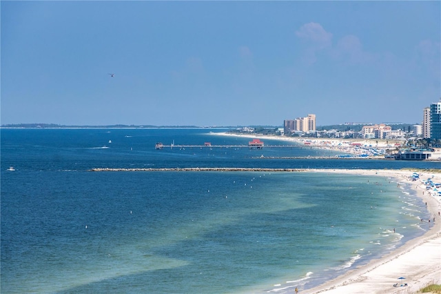 water view with local beach and nearby urban area