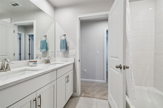 19398 Great Intention Way, Lutz, FL 33558 - full bath with shower / tub combo, double vanity, a sink, and visible vents