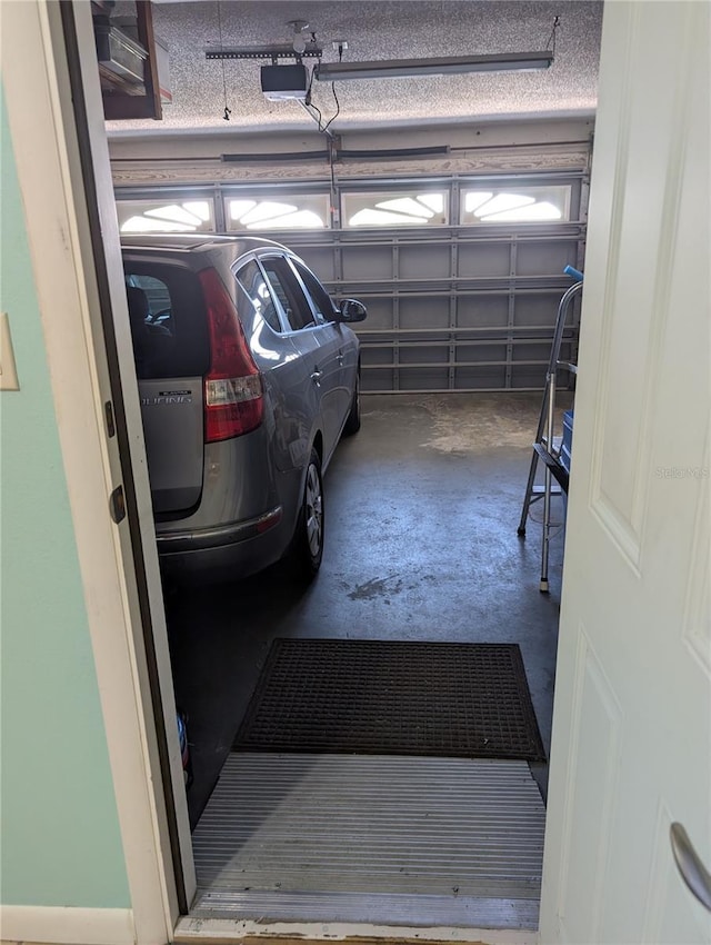 garage with a garage door opener