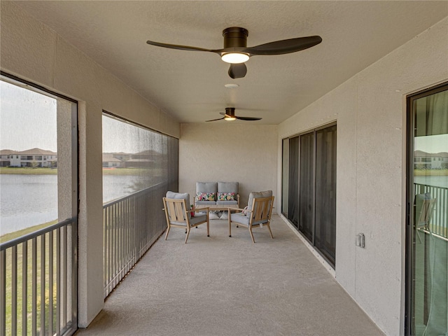 12808 Boggy Creek Dr, Riverview, FL 33579 - sunroom / solarium featuring a water view and ceiling fan