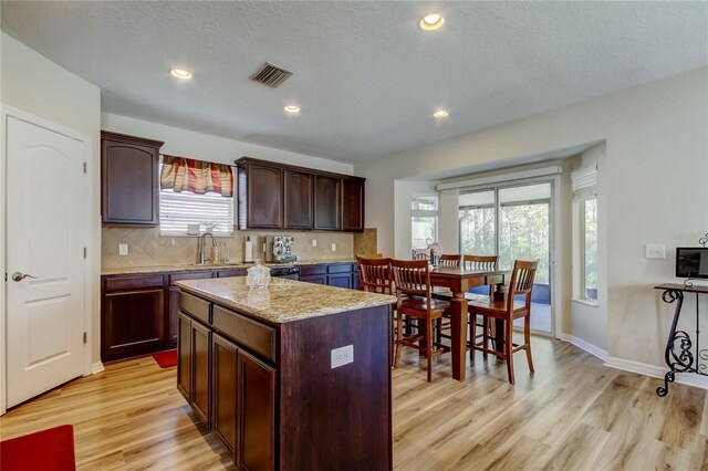 4250 Warwick Hills Dr, Wesley Chapel, FL 33543 - kitchen featuring light wood-style flooring, plenty of natural light, decorative backsplash, and recessed lighting