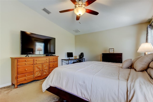 4250 Warwick Hills Dr, Wesley Chapel, FL 33543 - bedroom featuring light colored carpet, lofted ceiling, ceiling fan, and baseboards