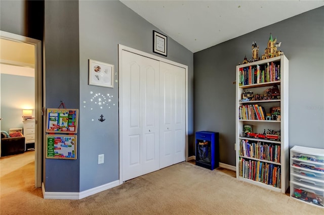 4250 Warwick Hills Dr, Wesley Chapel, FL 33543 - recreation room with carpet, lofted ceiling, and baseboards