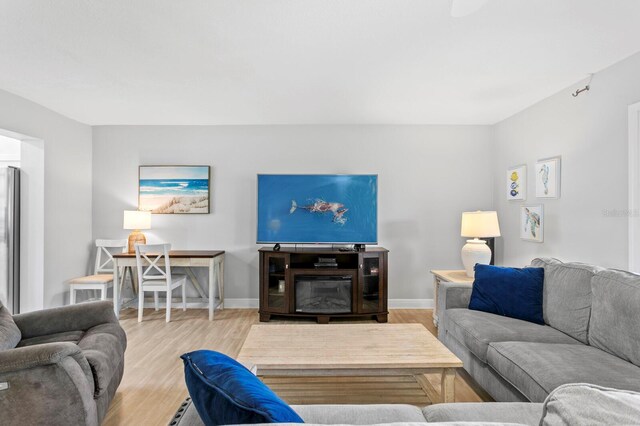 living area featuring baseboards and wood finished floors