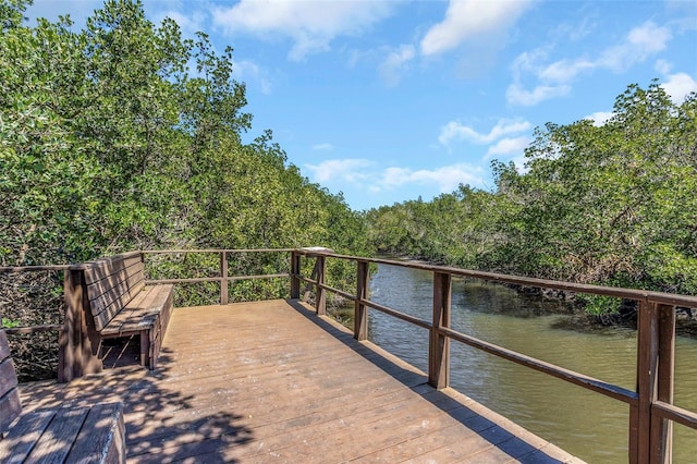 wooden deck with a water view