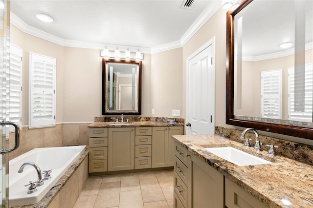 full bath with a sink, a wealth of natural light, and crown molding