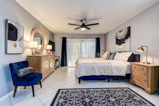 10 Arbor Ln, Oldsmar, FL 34677 - bedroom with light tile patterned flooring, ceiling fan, and baseboards