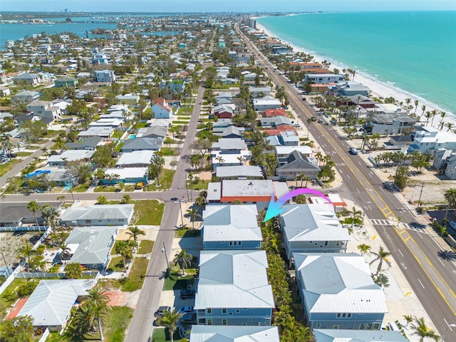 16306 1st St E, Redington Beach, FL 33708 - birds eye view of property with a residential view, a water view, and a beach view