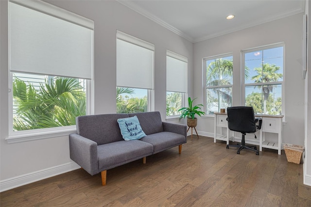 16306 1st St E, Redington Beach, FL 33708 - office with baseboards, recessed lighting, wood finished floors, and ornamental molding