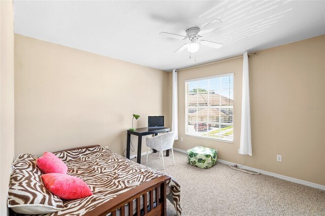 14019 Notreville Way, Tampa, FL 33624 - bedroom with a ceiling fan, carpet floors, and baseboards