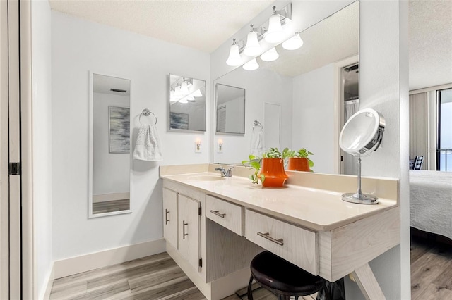 6265 Sun Blvd Unit 1201, Saint Petersburg, FL 33715 - bathroom with vanity, a textured ceiling, wood finished floors, and connected bathroom