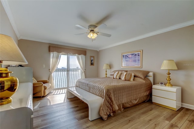 895 S Gulfview Blvd Unit 309, Clearwater Beach, FL 33767 - bedroom featuring crown molding, access to exterior, and light wood finished floors