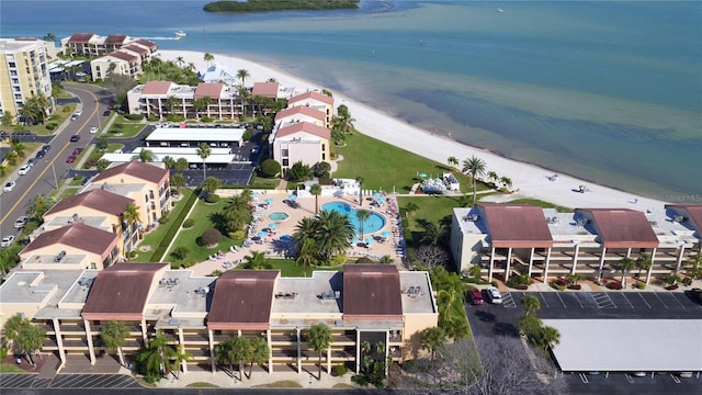 895 S Gulfview Blvd Unit 309, Clearwater Beach, FL 33767 - drone / aerial view featuring a beach view and a water view