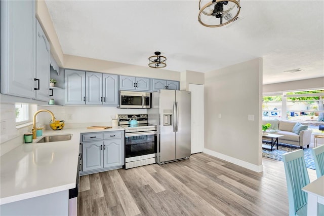 11361 88th Ave, Seminole, FL 33772 - kitchen featuring appliances with stainless steel finishes, a sink, light wood-style floors, and light countertops