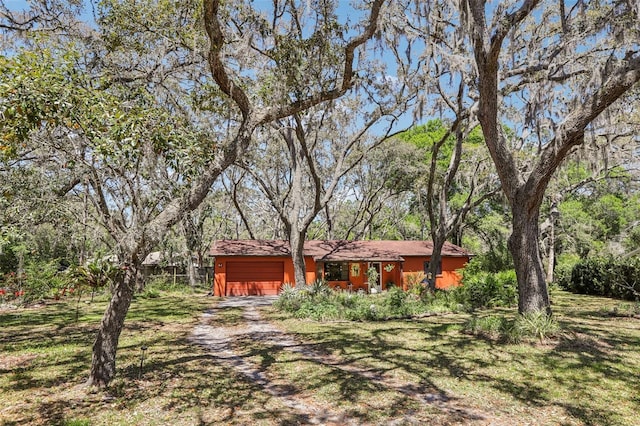 view of yard featuring driveway and an attached garage