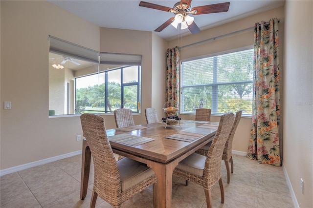 2218 132nd Pl E, Parrish, FL 34219 - dining area with ceiling fan, light tile patterned floors, and baseboards