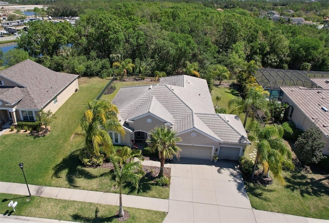 5409 Conch Shell Pl, Apollo Beach, FL 33572 - birds eye view of property with a forest view and a water view