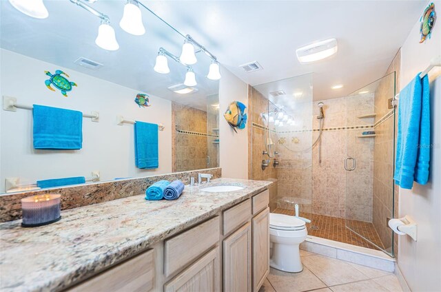 13000 Gulf Blvd Unit 109, Madeira Beach, FL 33708 - full bathroom with visible vents, toilet, a shower stall, and tile patterned flooring