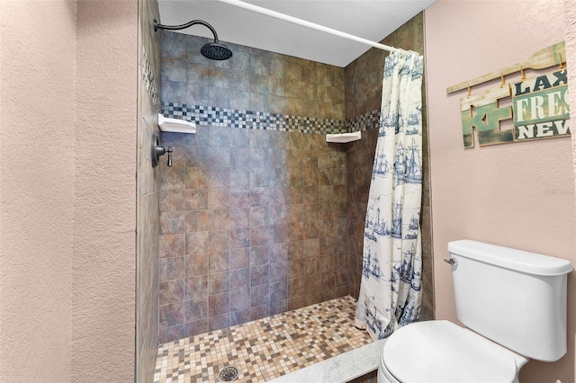 1901 Oyster Catcher Ln Unit 823, Clearwater, FL 33762 - bathroom with toilet, a textured wall, and a stall shower