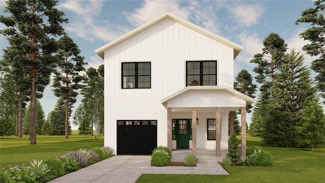 4995 16th Ave N, Saint Petersburg, FL 33710 - modern farmhouse style home with a front lawn, driveway, an attached garage, and a porch