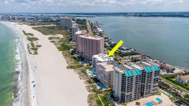 1350 Gulf Blvd Unit 301, Clearwater Beach, FL 33767 - aerial view featuring a beach view, a water view, and a view of city