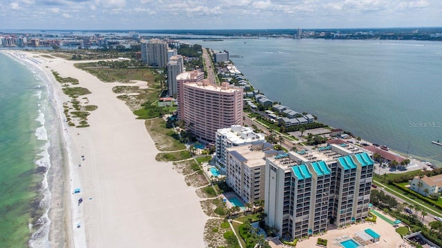 1350 Gulf Blvd Unit 301, Clearwater Beach, FL 33767 - aerial view with a beach view, a city view, and a water view