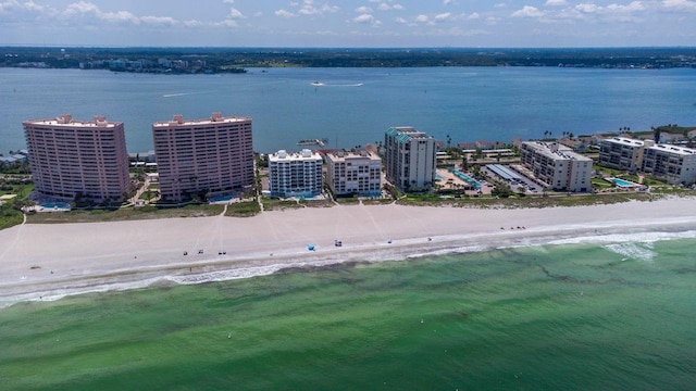 1350 Gulf Blvd Unit 301, Clearwater Beach, FL 33767 - birds eye view of property with a beach view and a water view