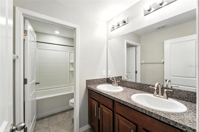 14050 Arbor Pines Dr, Riverview, FL 33579 - bathroom featuring double vanity, bathtub / shower combination, and tile patterned flooring