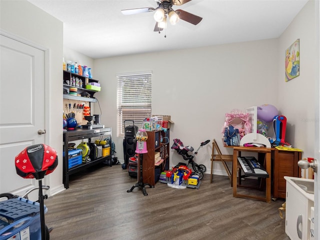 5946 81st Ave N, Pinellas Park, FL 33781 - game room with wood finished floors and ceiling fan