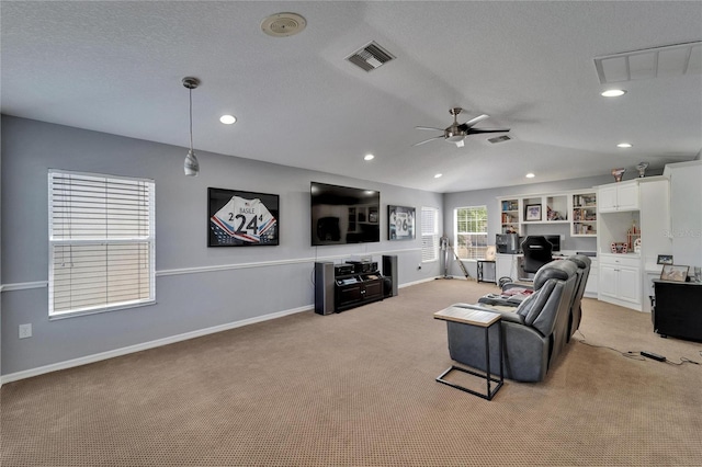 2510 Cross More St, Valrico, FL 33594 - living room featuring visible vents, recessed lighting, ceiling fan, and light carpet